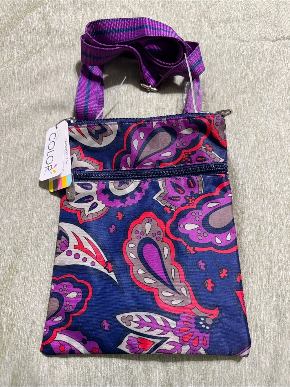 Crossbody Bag Colorful Paisley Boho Small Purse Adjustable Strap Blue Purple Red - Picture 2 of 10